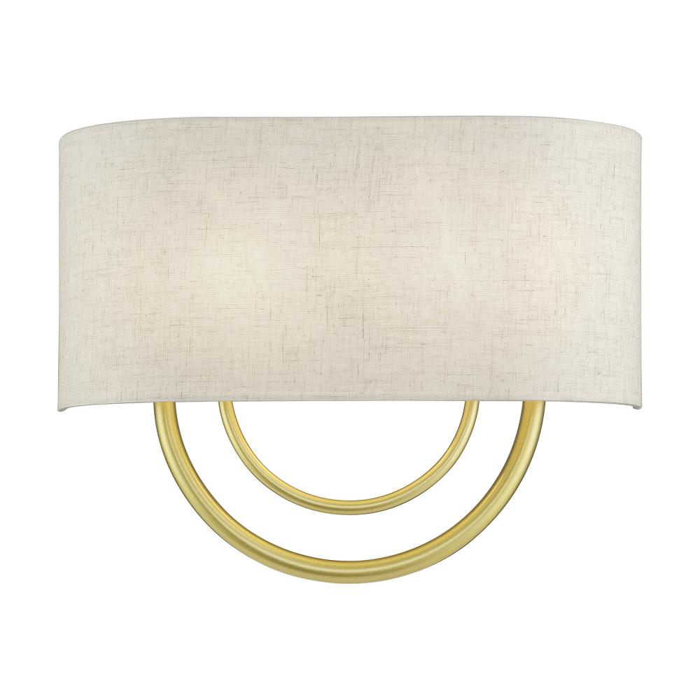 Livex Lighting 60273-33 2 Light Soft Gold Large ADA Sconce with Hand Crafted Oatmeal Fabric Shade with White Fabric Inside