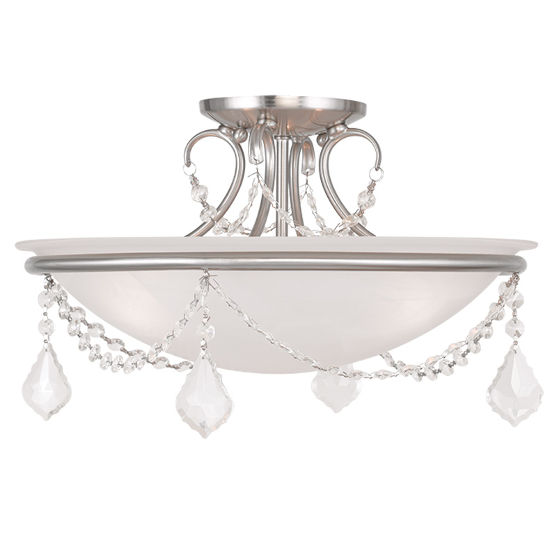 Livex Lighting 6524-91 Chesterfield/Pennington Ceiling Mount in Brushed Nickel with White Alabaster Glass