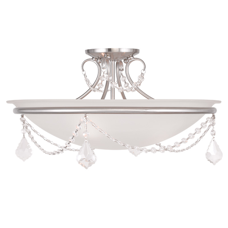 Livex Lighting 6525-91 Chesterfield/Pennington Ceiling Mount in Brushed Nickel with White Alabaster Glass