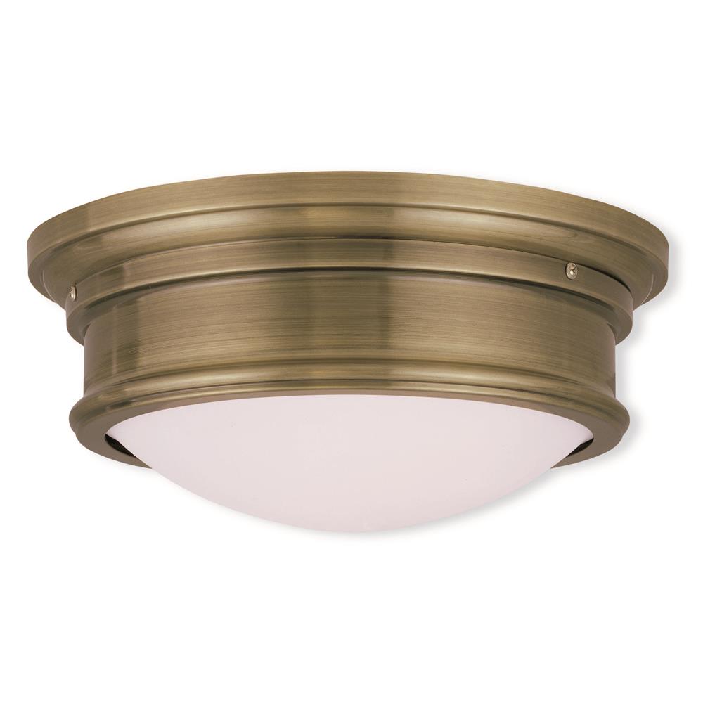Livex Lighting 7342 5.5 Inch Tall Flush Mount Ceiling Fixture with 2 Lights in Antique Brass