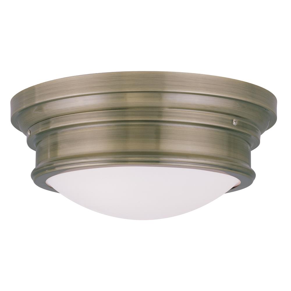 Livex Lighting 7343 6.5 Inch Tall Flush Mount Ceiling Fixture with 3 Lights in Antique Brass
