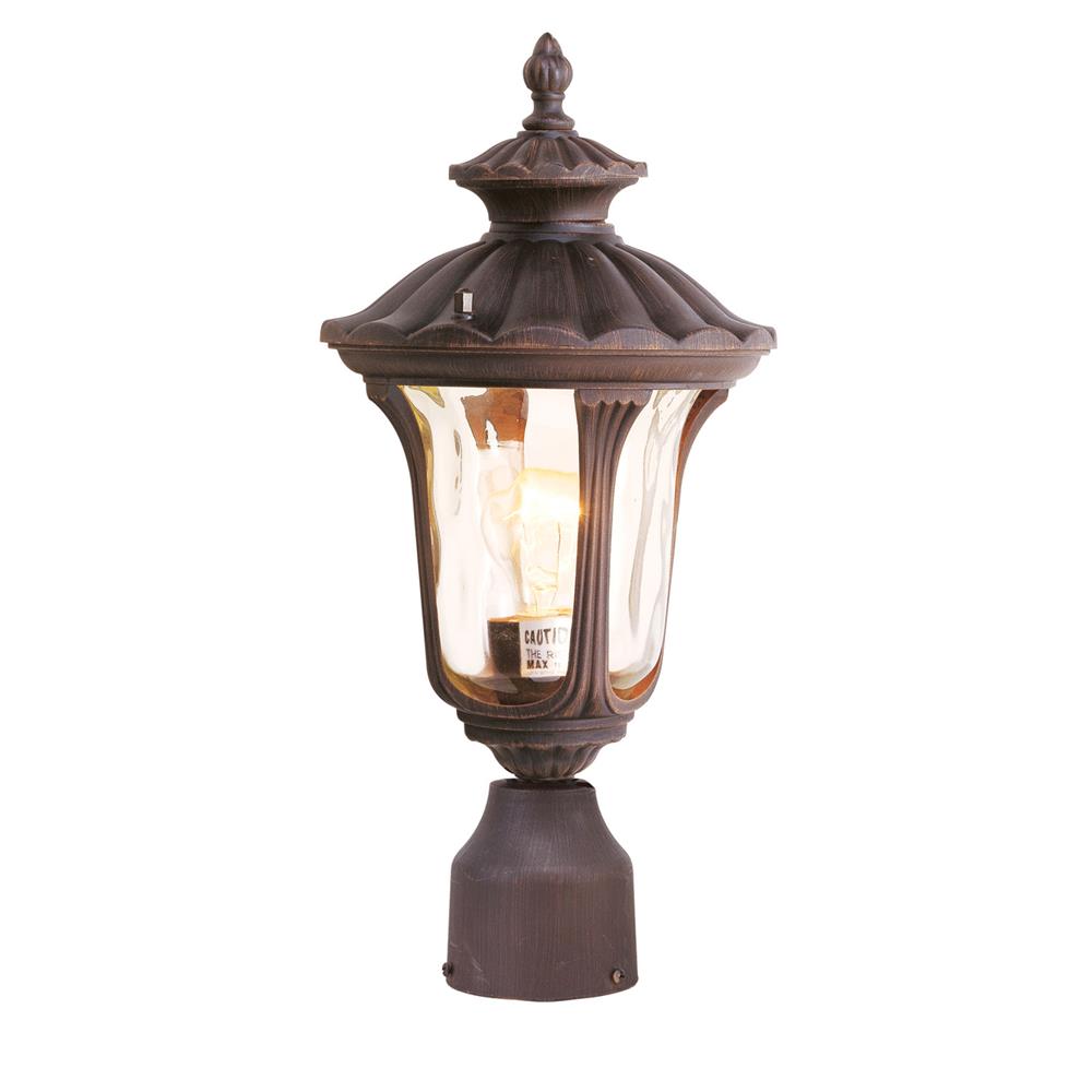 Livex Lighting 7667 Oxford 15.5 Inch Tall Satin White Glass Post Light with 1 Light in Imperial Bronze