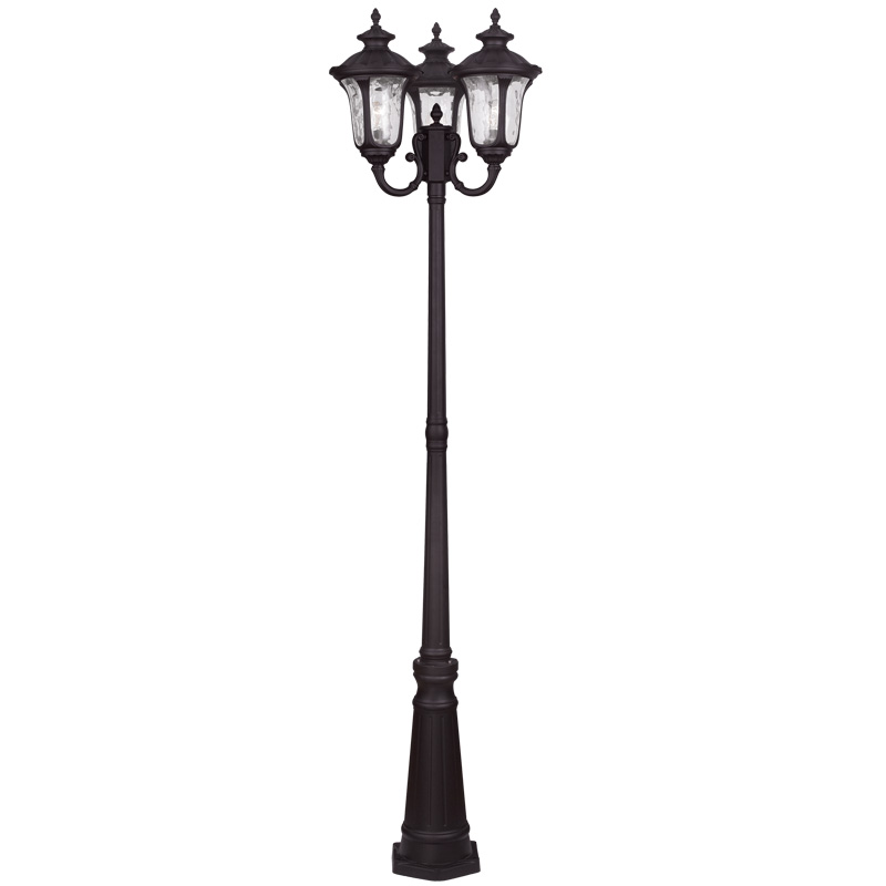 Livex Lighting 7866-07 Oxford Outdoor 3 Head Post in Bronze with Clear Water Glass