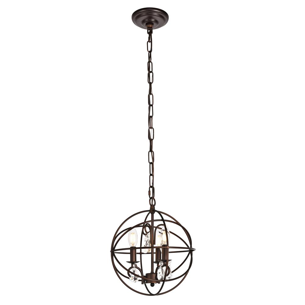 Living District by Elegant Lighting LD5015D12DCB Wallace Collection Pendant D11.8 H13.8 Lt:3 Dark Copper Brown Finish