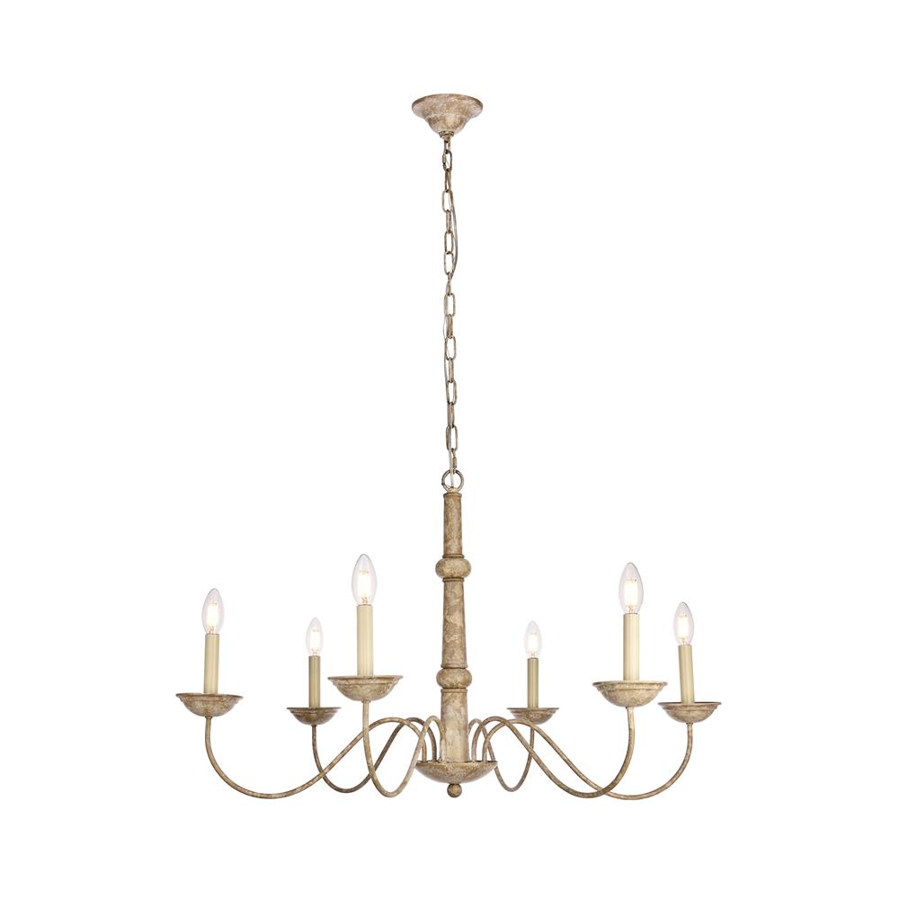 Living District by Elegant Lighting LD6007D35WD Merritt Collection Chandelier D35 H21.6 Lt:6 Weathered Dove Finish