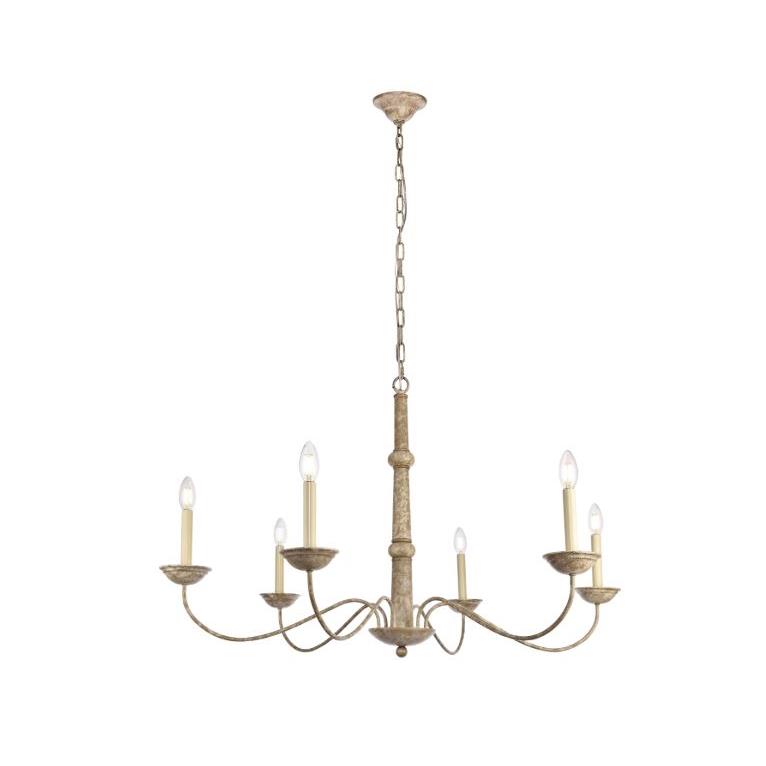 Living District by Elegant Lighting LD6007D40WD Merritt Collection Chandelier D39.8 H24 Lt:6 Weathered Dove Finish