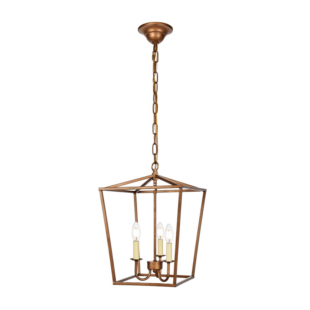 Living District by Elegant Lighting LD6008D12G Maddox Collection Pendant D12.5 H18.25 Lt:3 Vintage Gold Finish