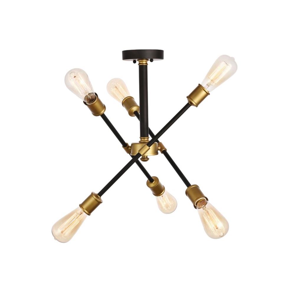 Living District by Elegant Lighting LD8003D17BK Axel Collection Flushmount D17.1 H16.6 Lt:6 Black and Brass Finish