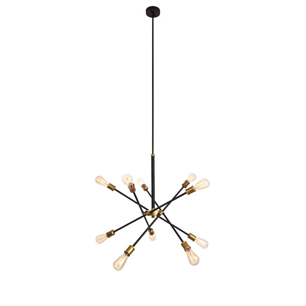 Living District by Elegant Lighting LD8003D28BK Axel Collection Chandelier D27.2 H32.5 Lt:10 Black and Brass Finish