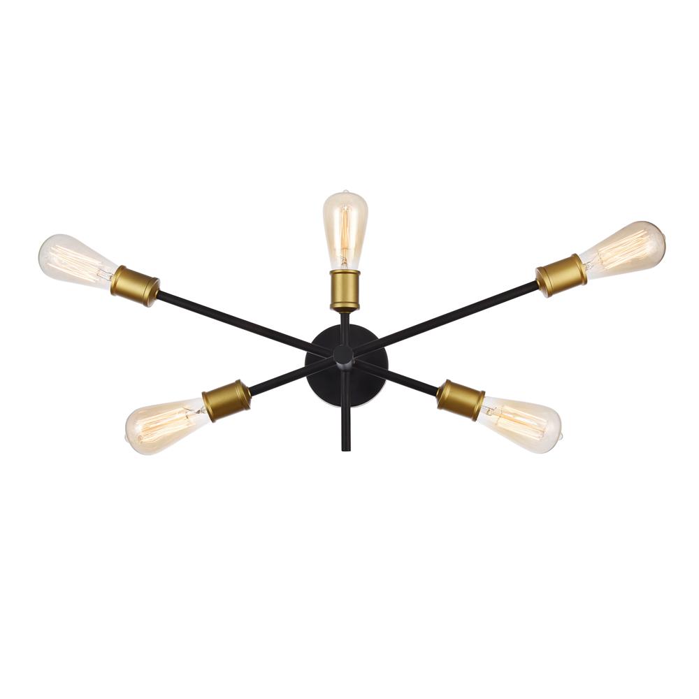 Living District by Elegant Lighting LD8003W24BK Axel Collection Wall Sconce D24.7 H9.9 Lt:5 Black and Brass Finish