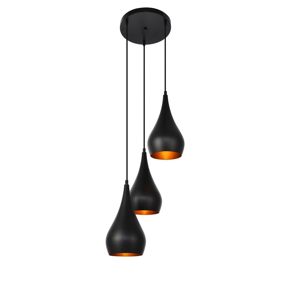 Living District by Elegant Lighting LDPD2000 Nora Collection Pendant D14.5in H11.5in Lt:3 Black finish