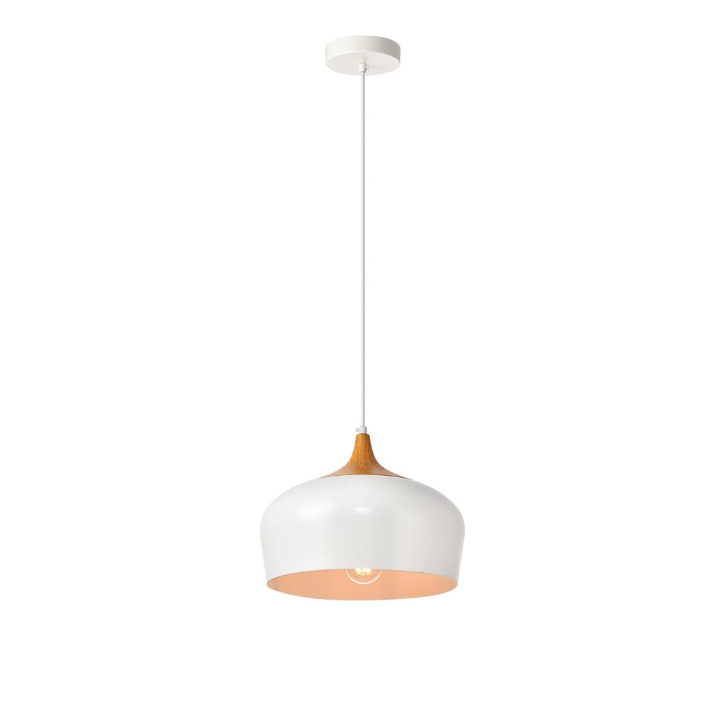 Living District by Elegant Lighting LDPD2004 Nora Collection Pendant D11.5in H9in Lt:1 white and natural wood finish