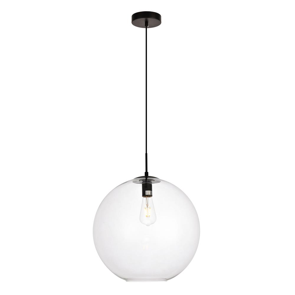 Living District by Elegant Lighting LDPD2112 Placido Collection Pendant D15.7 H16.5 Lt:1 Black and Clear Finish