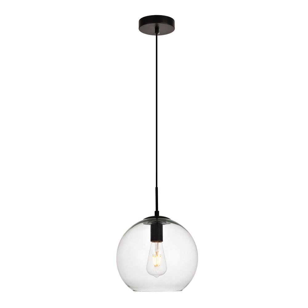 Living District by Elegant Lighting LDPD2113 Placido Collection Pendant D9.8 H9.8 Lt:1 Black and Clear Finish