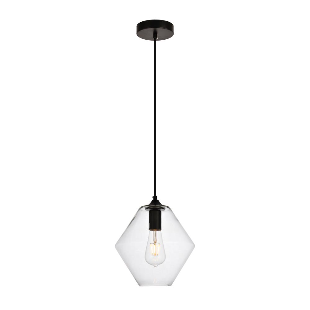 Living District by Elegant Lighting LDPD2115 Placido Collection Pendant D9.4 H10.8 Lt:1 Black and Clear Finish