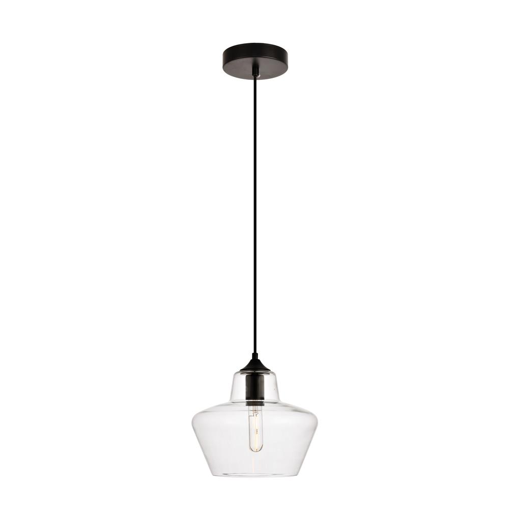 Living District by Elegant Lighting LDPD2118 Placido Collection Pendant D9.8 H9.3 Lt:1 Black and Clear Finish