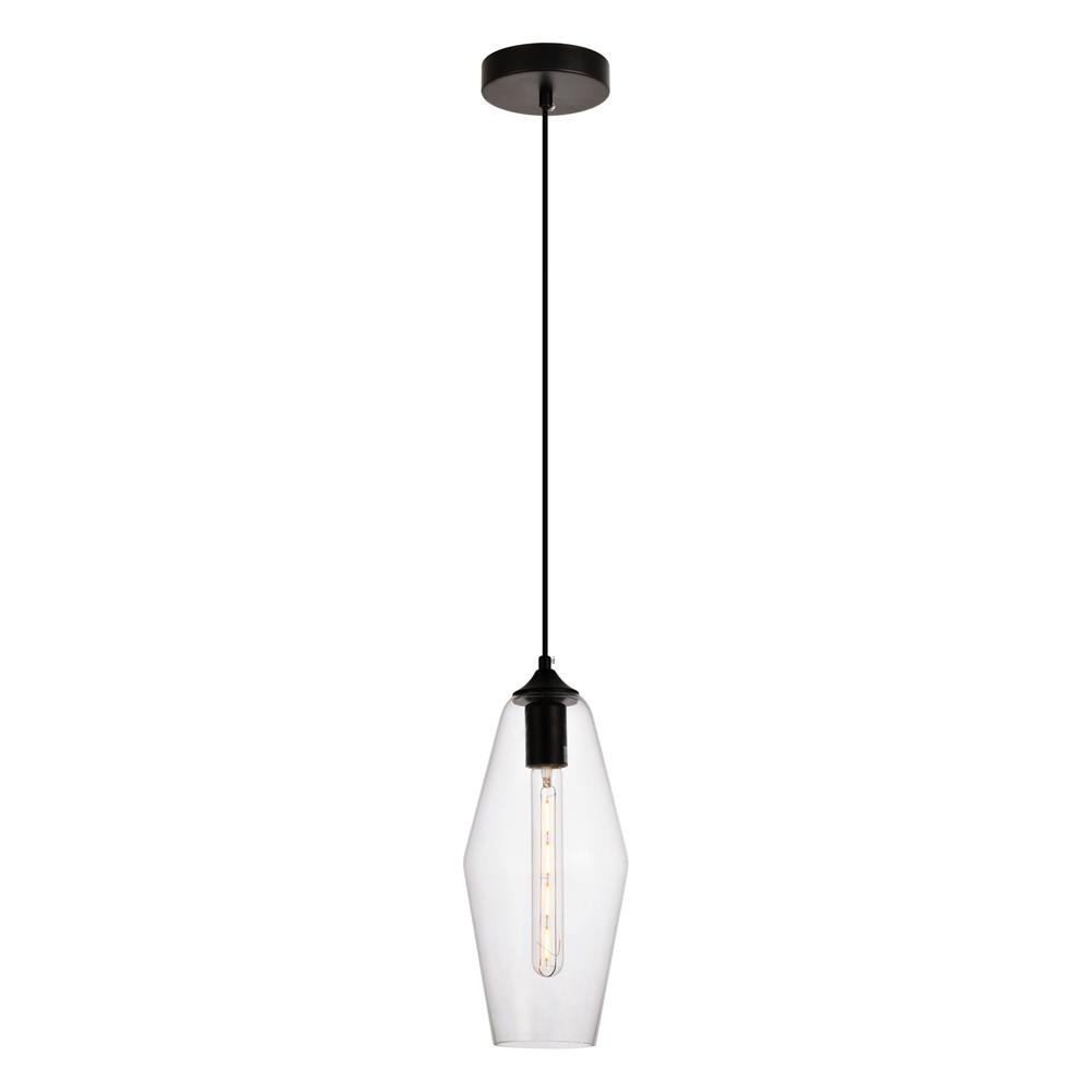Living District by Elegant Lighting LDPD2119 Placido Collection Pendant D5.9 H14.2 Lt:1 Black and Clear Finish