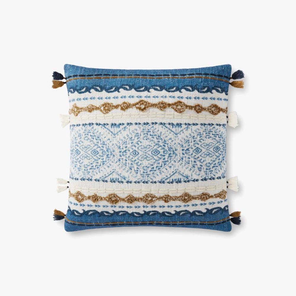 Loloi Rugs P0930 PILLOWS 18" x 18" Pillow in Blue / Natural