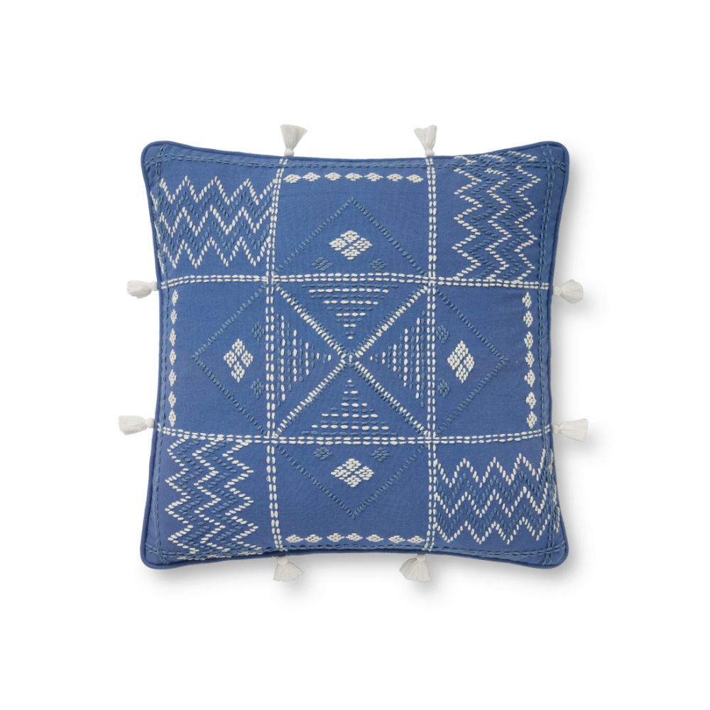 Loloi Rugs PLL0049 Pillow 18" x 18" in Blue / Ivory