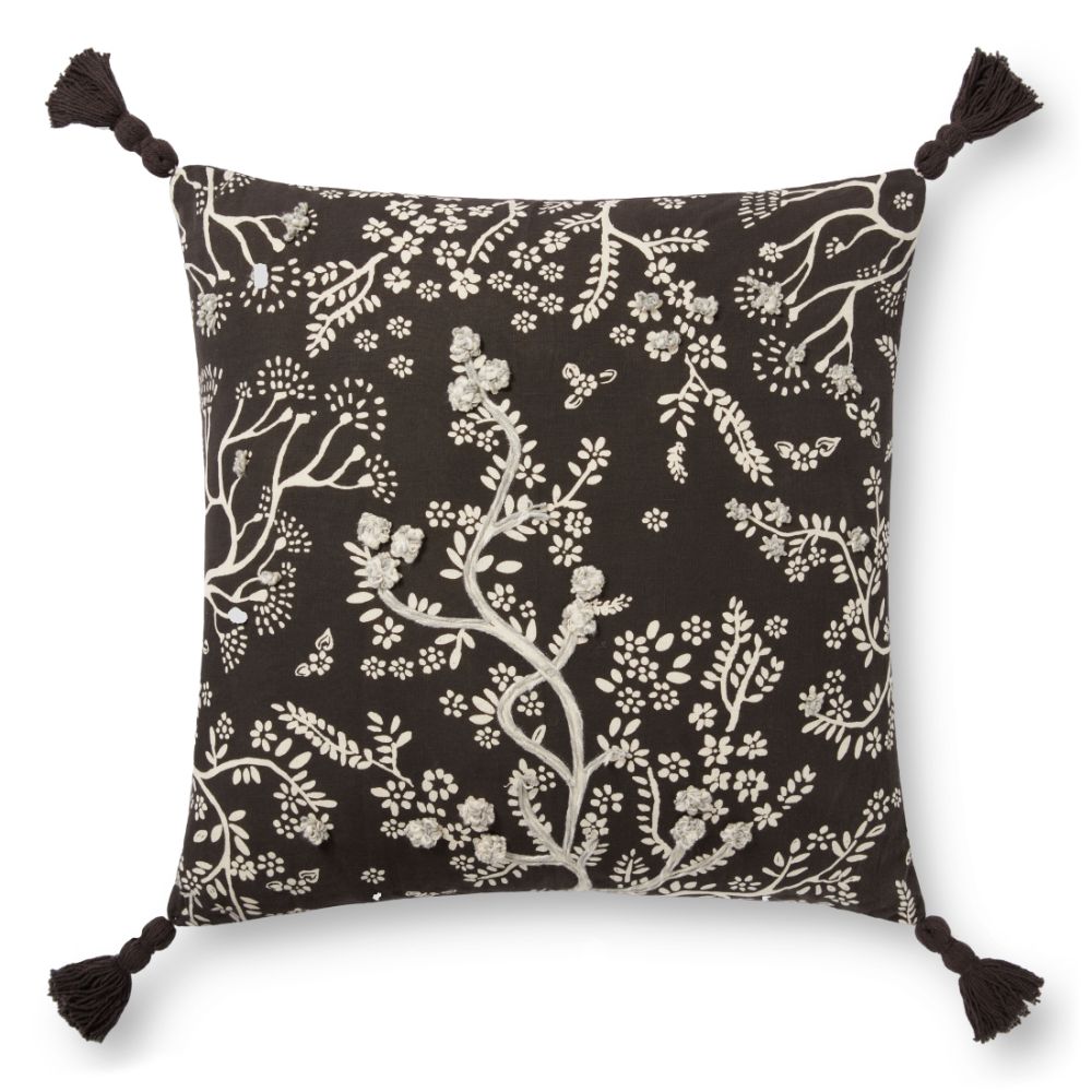 Loloi Rugs PLL0026 Pillow 22" x 22" in Black / Ivory