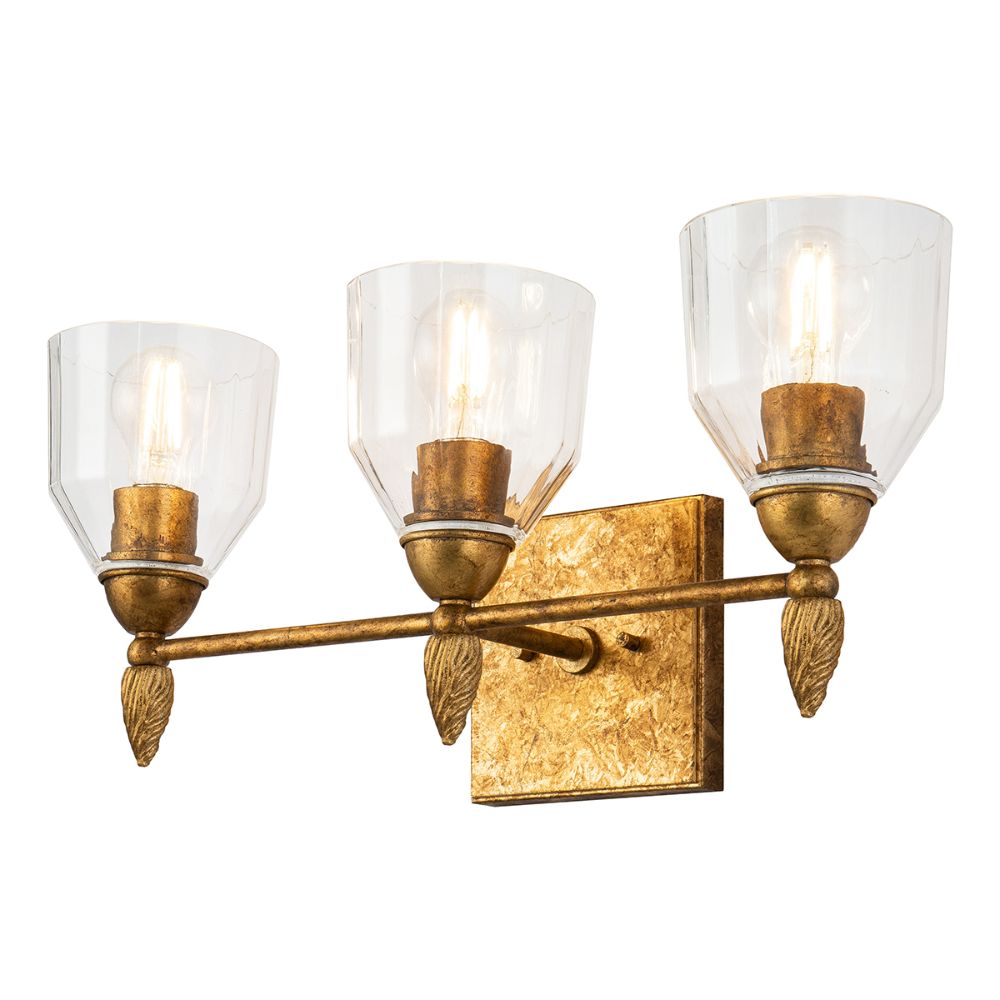 Lucas + McKearn BB1000G-3F2G Felice 3 Light Bath/Vanity Sconce in Gold with Gold Accent