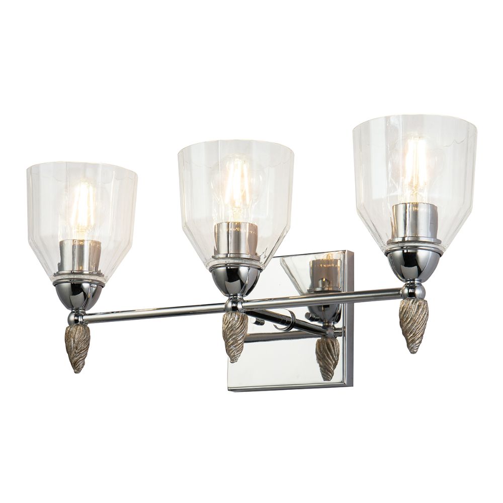 Lucas + McKearn BB1000PC-3F2S Felice 3 Light Bath/Vanity Sconce in Polished Chrome with Silver Accent