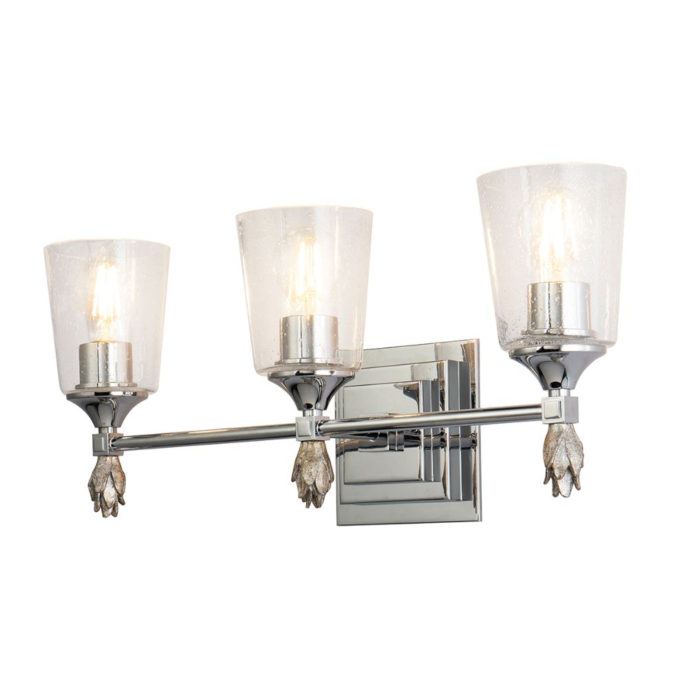 Lucas + McKearn BB1022PC-3-F1S Vetiver 3 Light Bath/Vanity Sconce with Silver Accent in Polished Chrome