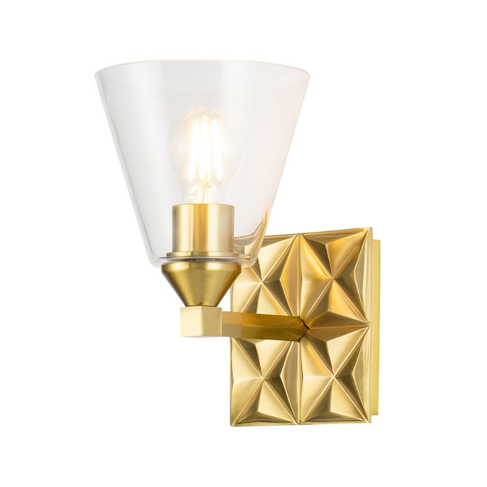 Lucas + McKearn BB1302AGB-1 Alpha 1 Light Bath/Vanity Sconce with Glass in Aged Brass