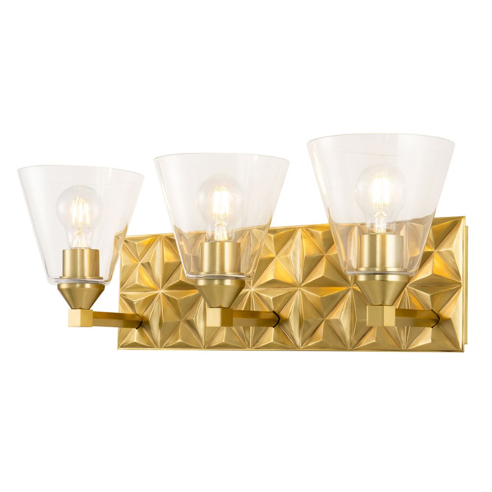 Lucas + McKearn BB1302AGB-3 Alpha 3 Light Bath/Vanity Sconce with Glass in Aged Brass