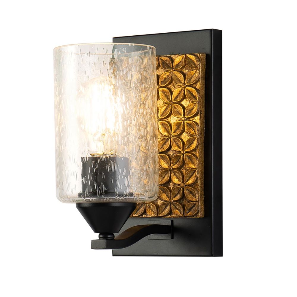 Lucas + McKearn BB90587MB-1B2G Arcadia 1 Light Bath/Vanity Sconce with Gold Accent in Matte Black