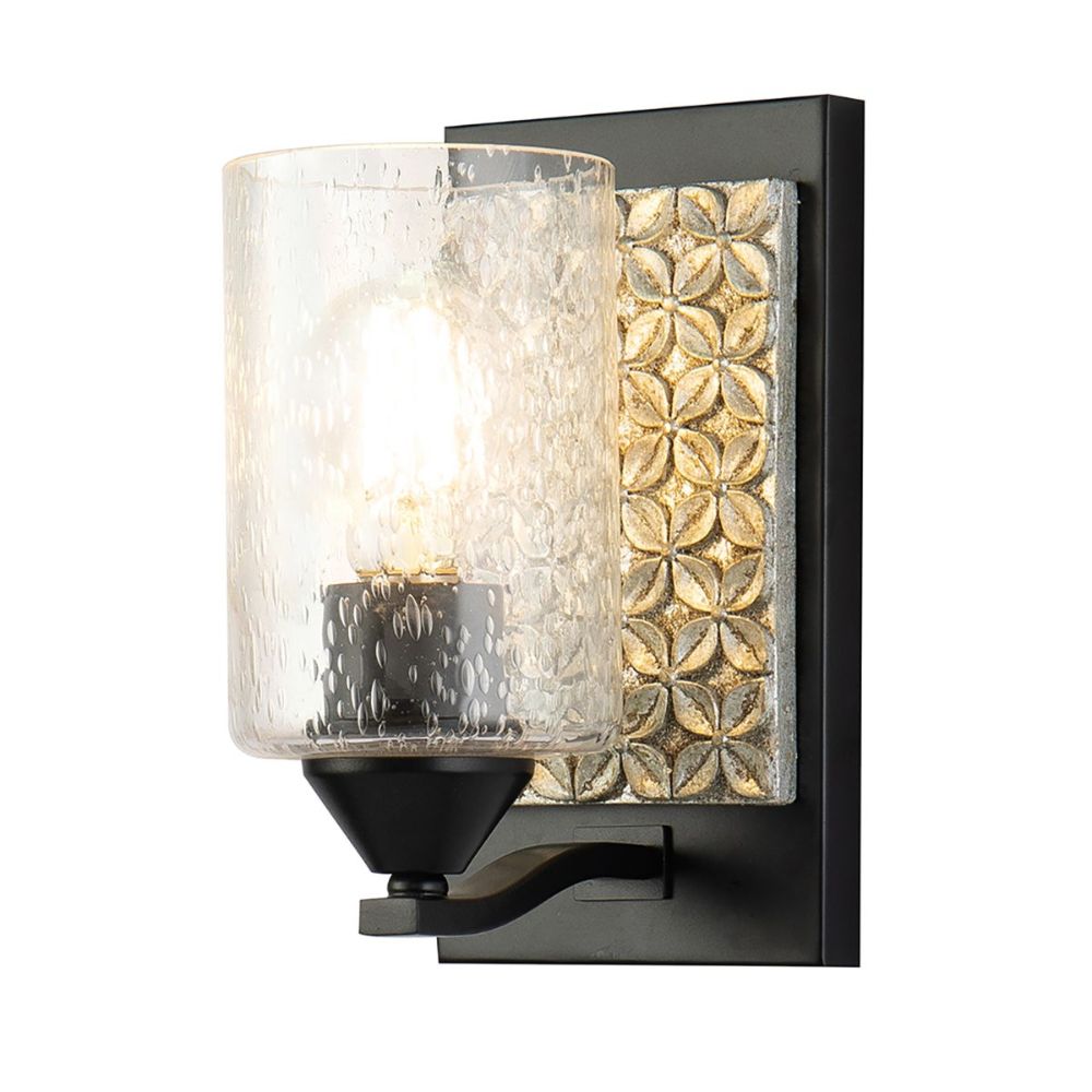 Lucas + McKearn BB90587MB-1B2S Arcadia 1 Light Bath/Vanity Sconce with Silver Accent in Matte Black