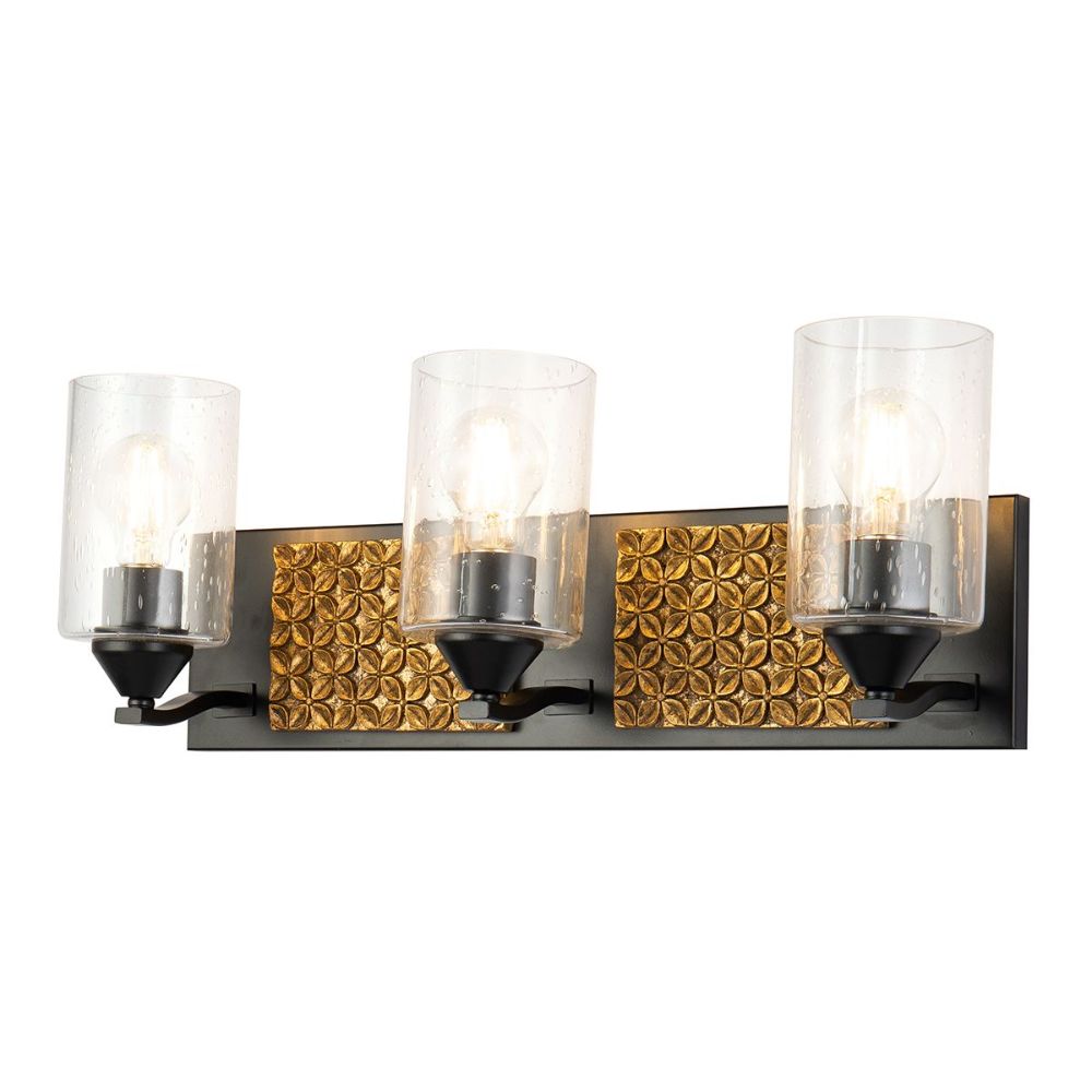 Lucas + McKearn BB90587MB-3B2G Arcadia 3 Light Bath/Vanity Sconce with Gold Accent in Matte Black