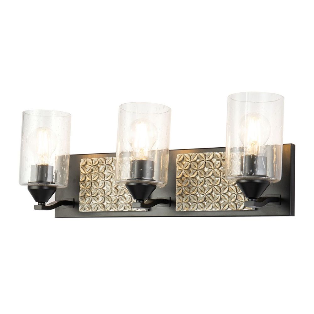 Lucas + McKearn BB90587MB-3B2S Arcadia 3 Light Bath/Vanity Sconce with Silver Accent in Matte Black