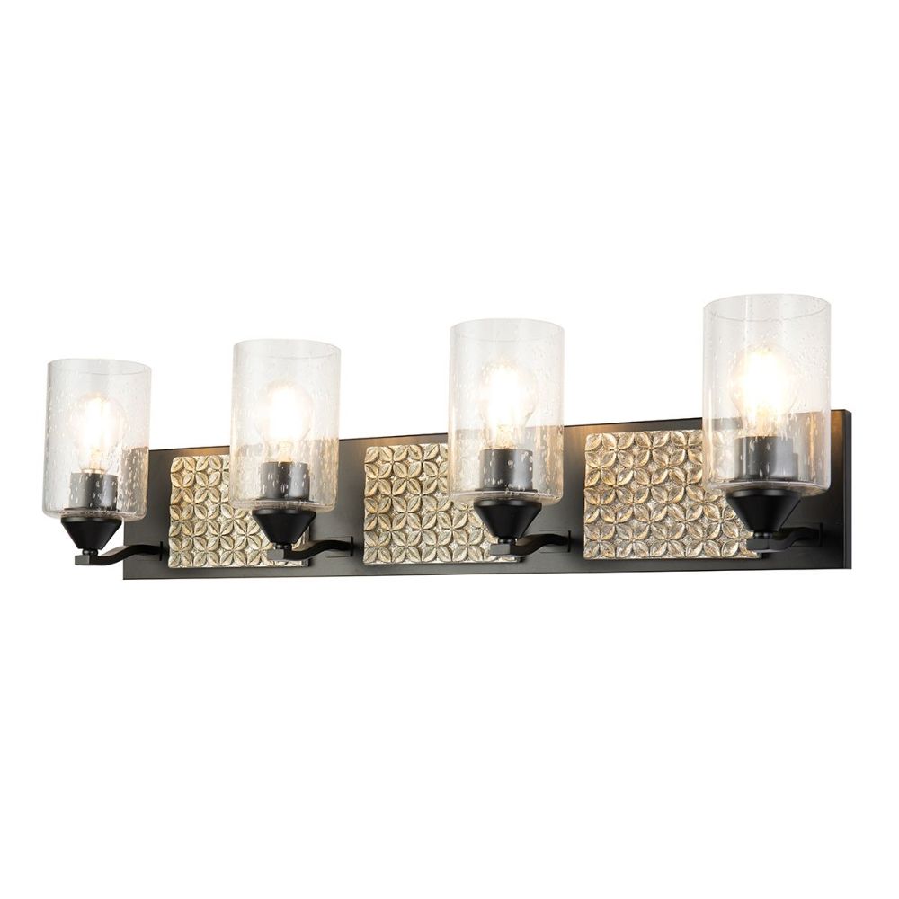 Lucas + McKearn BB90587MB-4B2S Arcadia 4 Light Bath/Vanity Sconce with Silver Accent in Matte Black