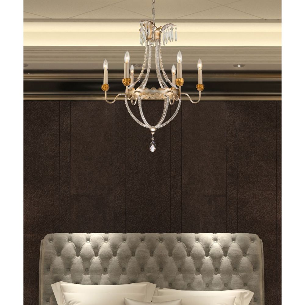 Lucas + McKearn CH1035-6 6 Light Empire Gold and Silver Chandelier in Distressed Silver and Gold