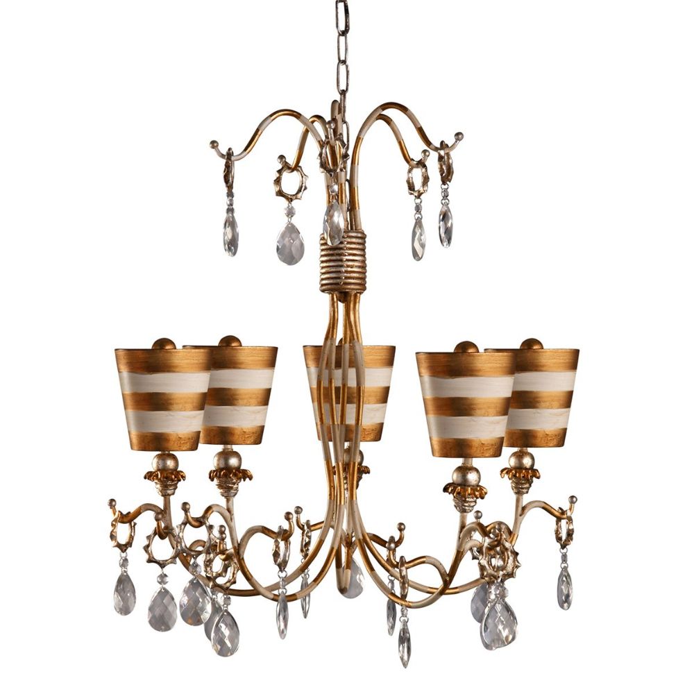 Lucas + McKearn CH1038-G Tivoli 5 Light Striped 30" Unique Chandelier in Cream Patina with Gold and Silver Accents
