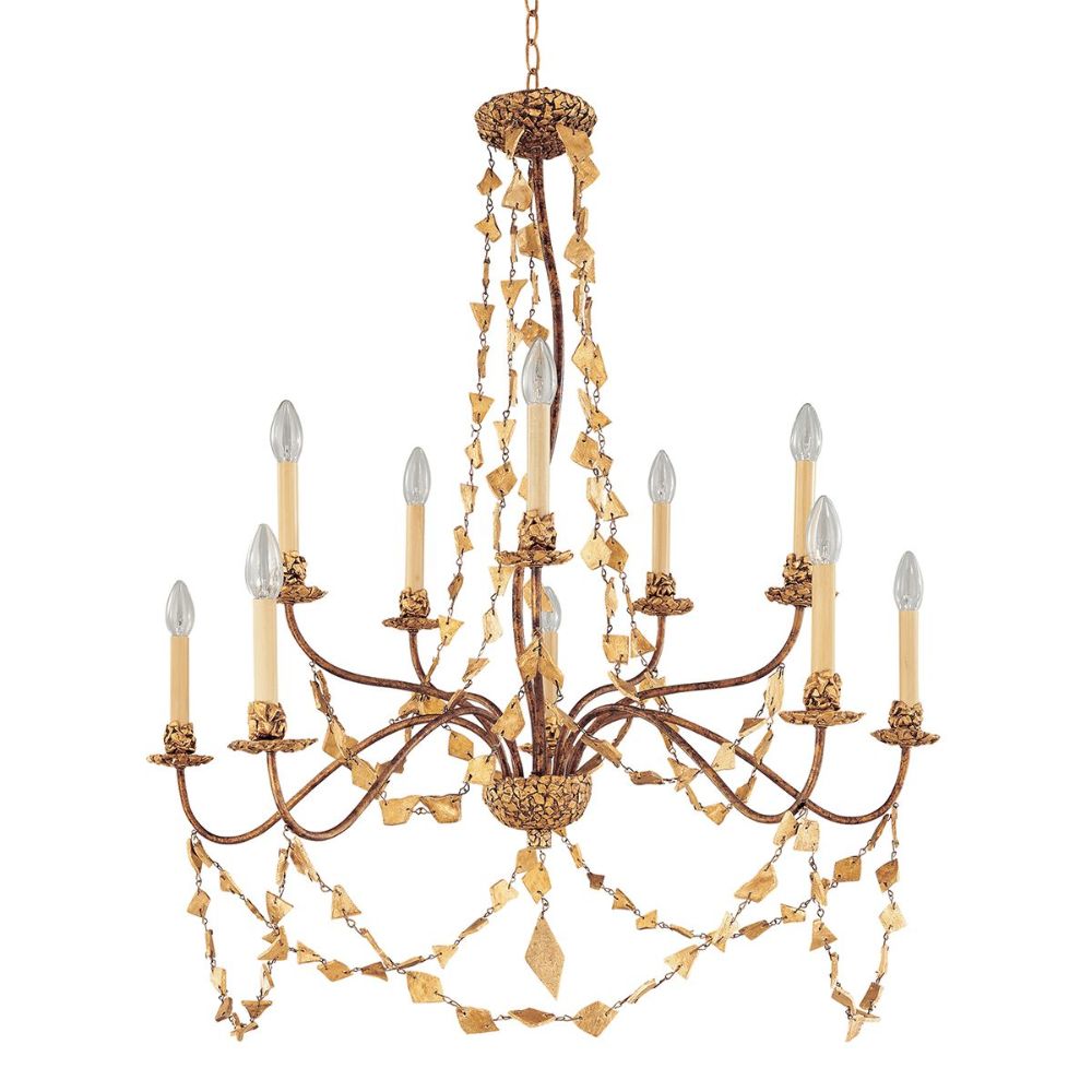 Lucas + McKearn CH1158-10 Mosaic 10 Light Antique Inspired Glam Two-Tier Gold Chandelier in Gold Leaf
