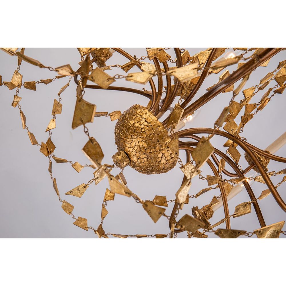 Lucas + McKearn CH1158-15 Mosaic 15 Light Extra Large Antiqued Gold Flambeau Inspired Chandelier in Gold Leaf