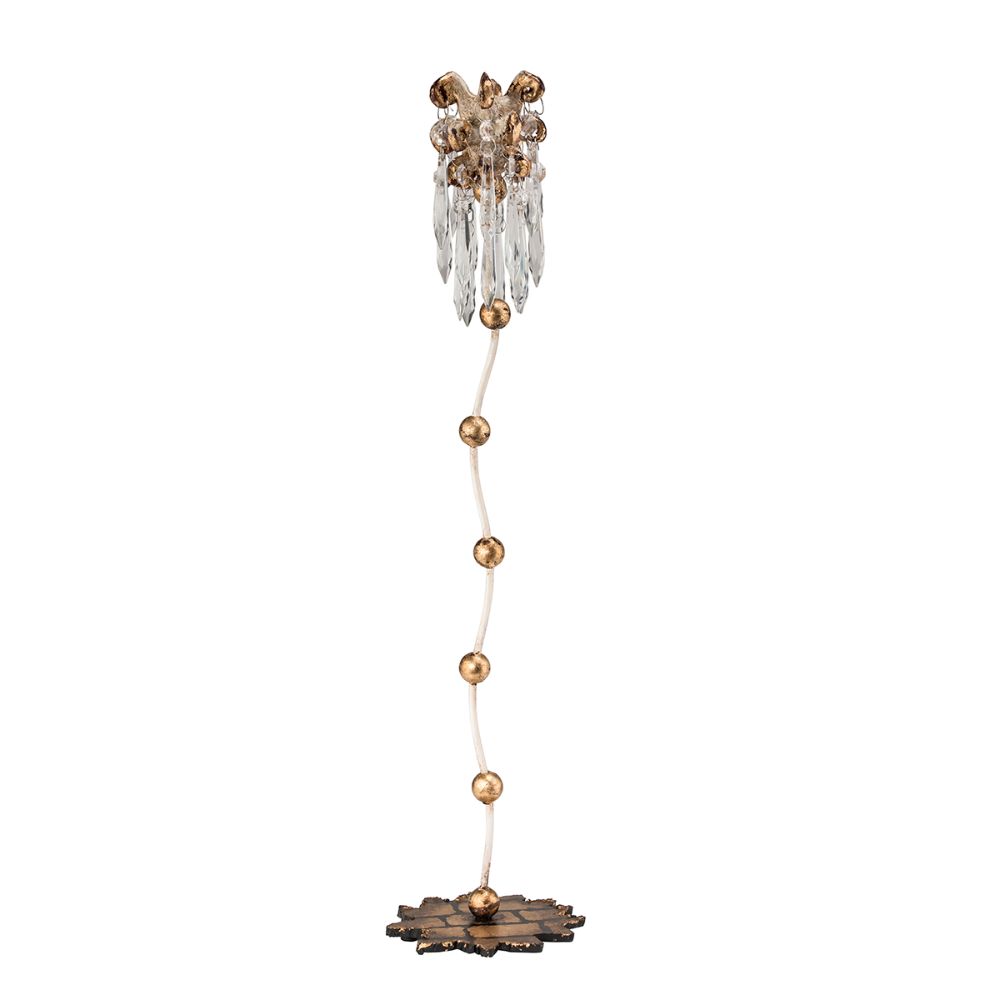 Lucas + McKearn CS1060L Venetian Large Whimsical Candlestick Holder in Gold Leaf with Cut-glass Crystals