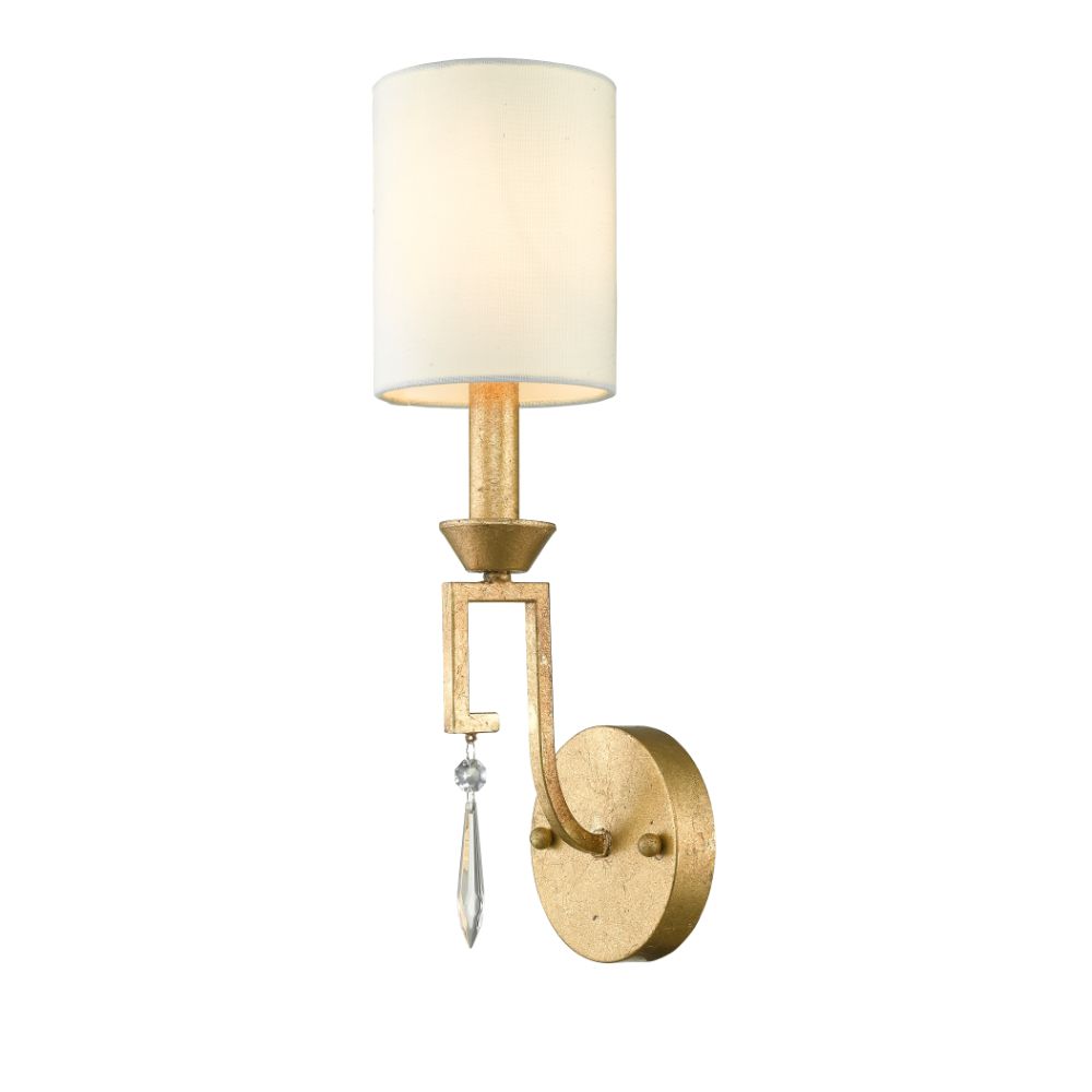 Lucas + McKearn GN/LEMURIA1 Small Lemuria Wall Sconce with white Drum Shade and Crystal Accent in Warm Gold