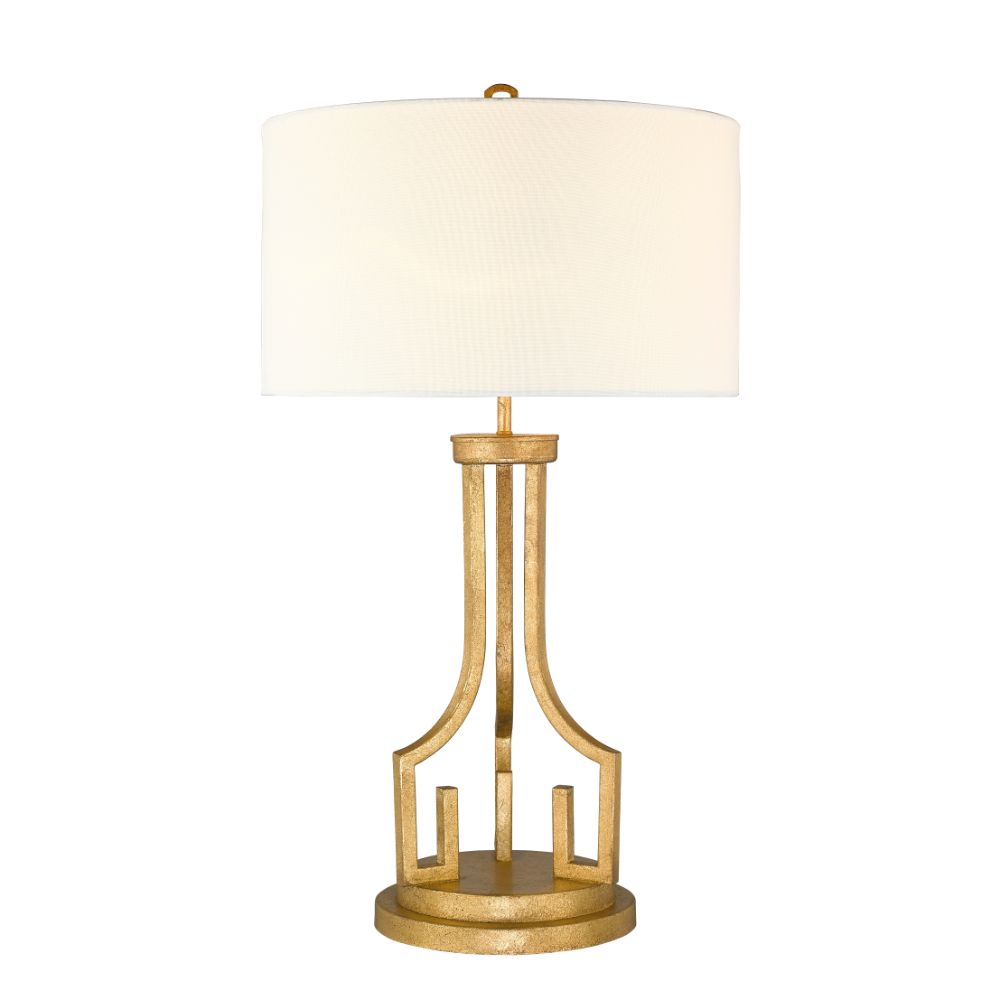 Lucas + McKearn GN/LEMURIA/TL Lemuria Large Buffet Lamp in Distressed Gold and White Drum Shade