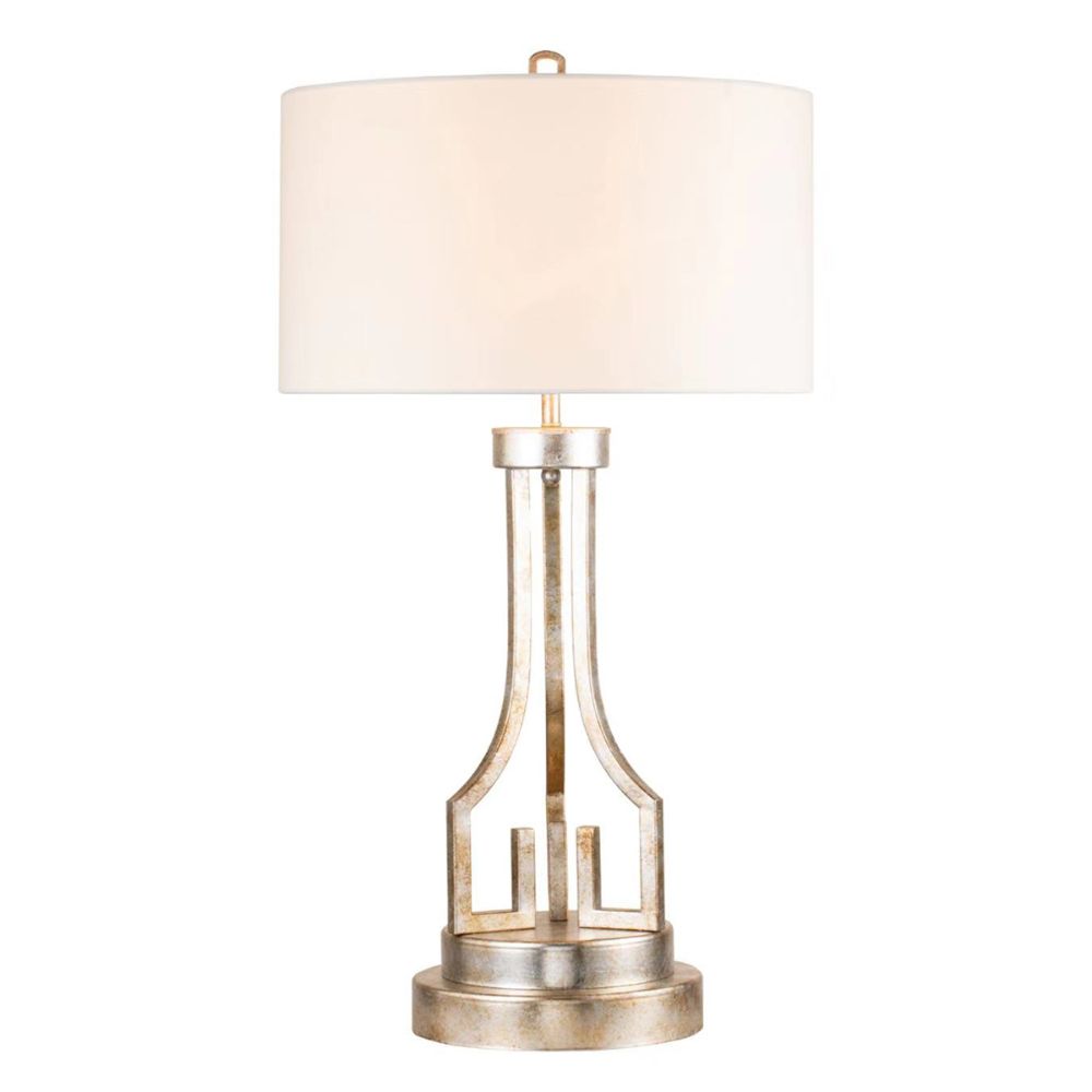 Lucas + McKearn GN/Lemuria/TL-S Lemuria Large Buffet Lamp in Antique Silver and White Drum Shade