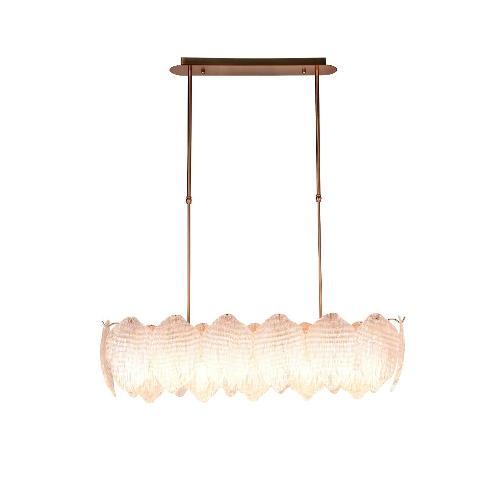 Lucas + McKearn PD9082 Acanthus Oval Island Light Chandelier in Antique Brass in Clear Textured Glass Aged Brass