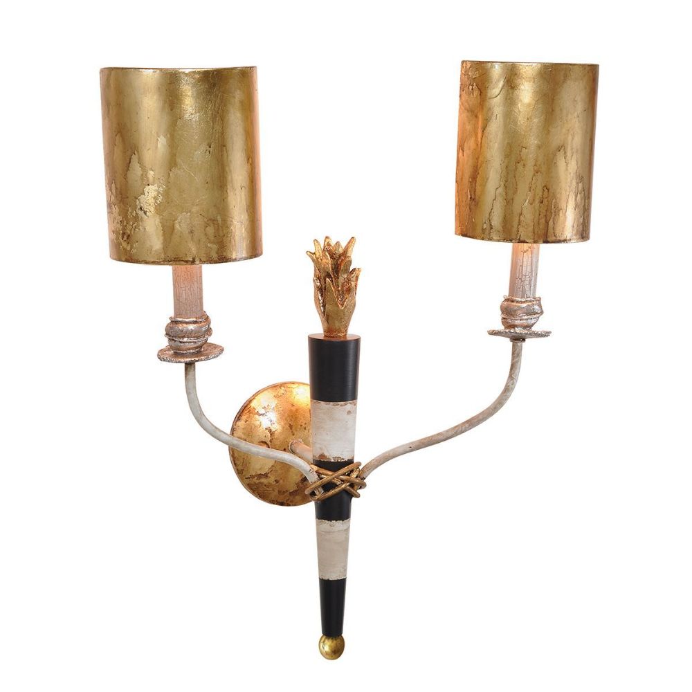 Lucas + McKearn SC1027-2 Flambeau Wall Sconce with Black and White Striped in Black and Cream with Gold Leaf Accents