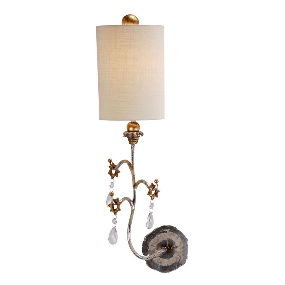 Lucas + McKearn SC1038-S Tivoli Wall Sconce with Crystal and Whimsical Design in Cream Patina with Silver and Gold Accents