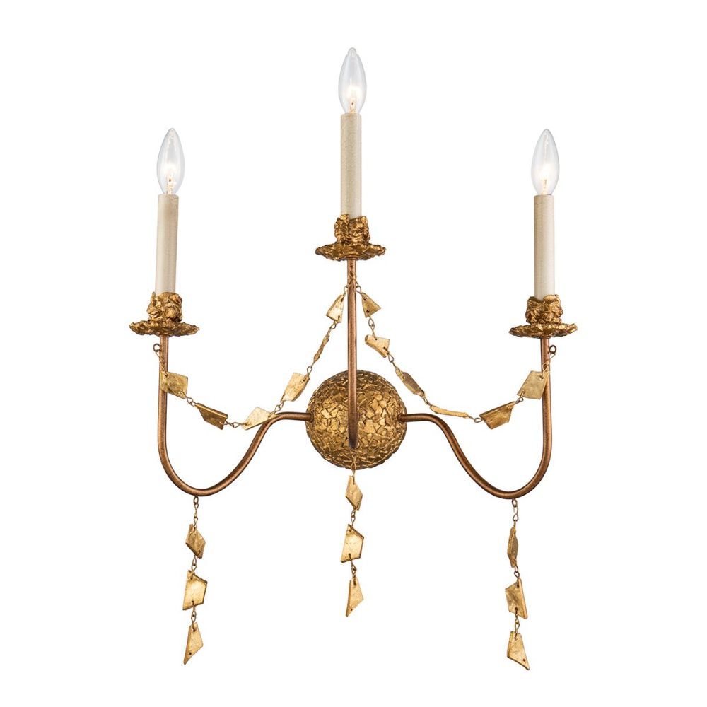 Lucas + McKearn SC1158-3 Mosaic 3-Light Flambeau Inspired Wall Sconce in Antique Gold in Gold Leaf