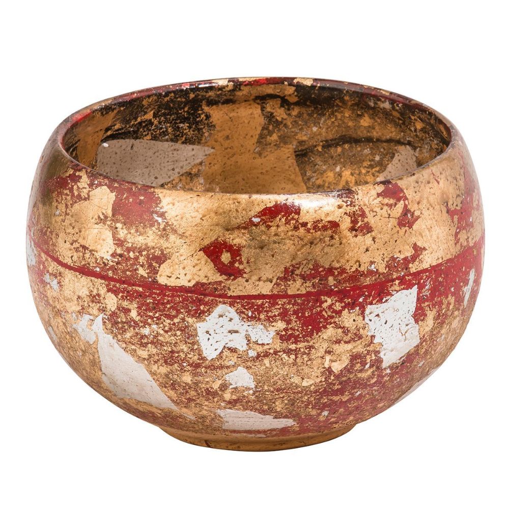 Lucas + McKearn SI-B1212 Vermillion Charming Accent Bowl in Red, Gold, and Silver Leaf