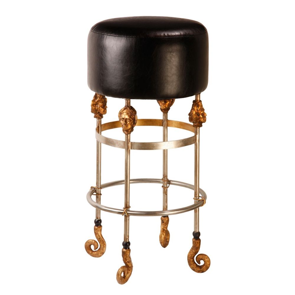 Lucas + McKearn SI1050 Armory Tall Black Bar Stool in Chrome/Gold Accents