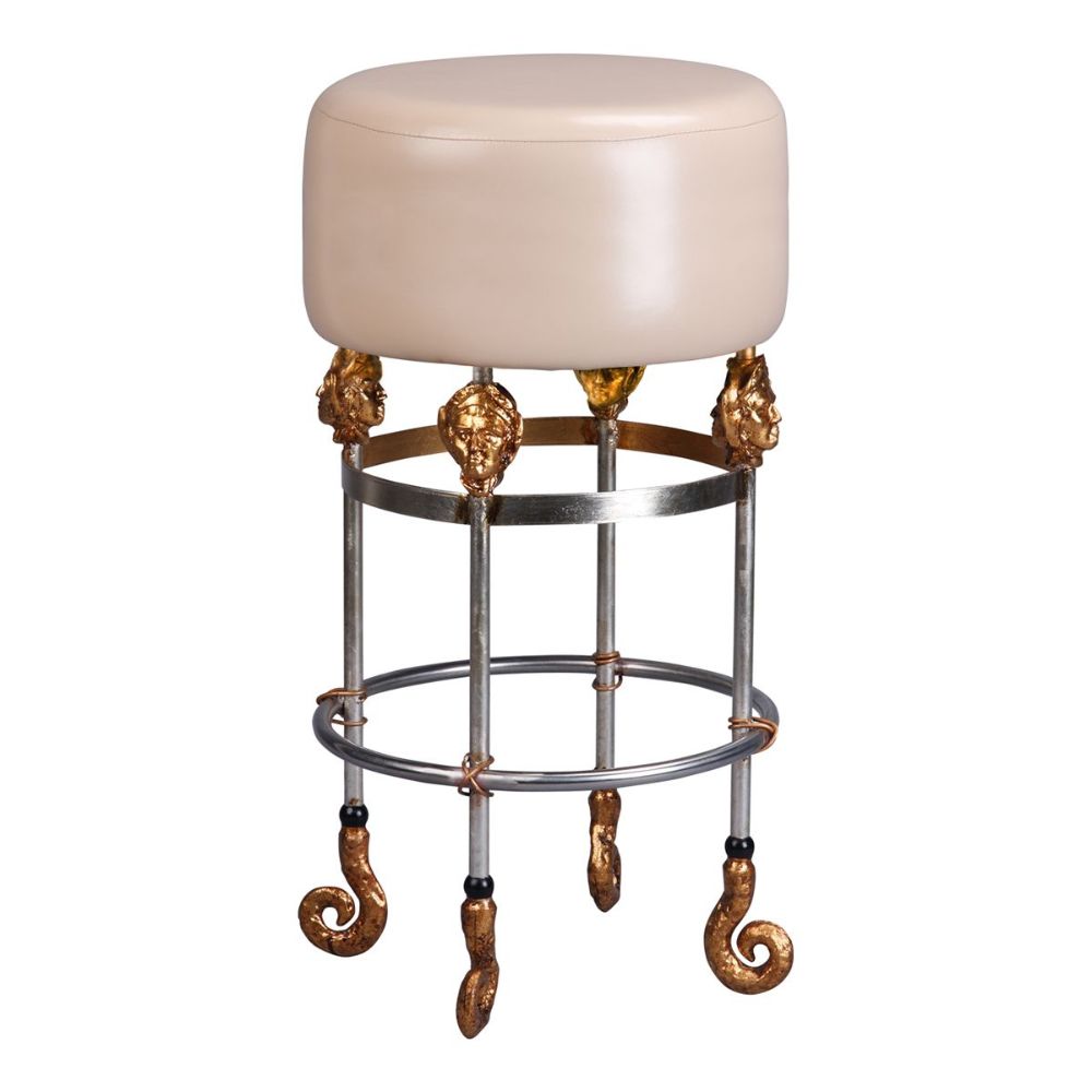 Lucas + McKearn SI1051 Armory Short Black Bar Stool in Chrome/Gold Accents