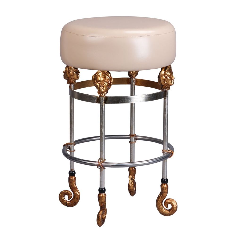 Lucas + McKearn SI1052 Armory Short Putty Bar Stool in Chrome/Gold Accents